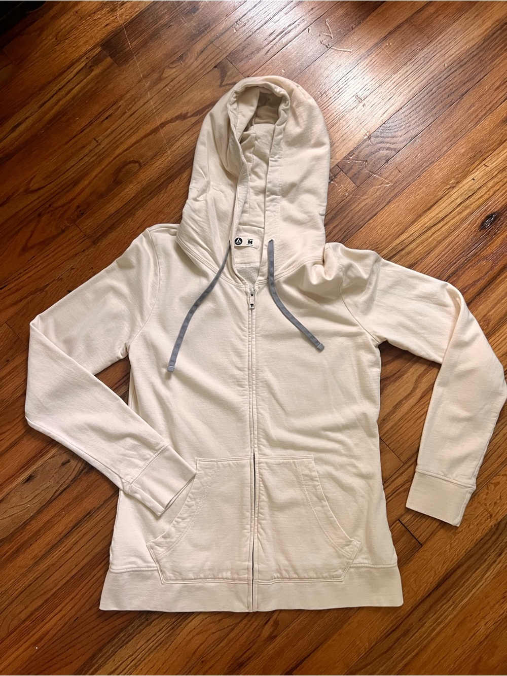 American Giant Women's Zip Hoodie - Cream with Gray Drawstrings